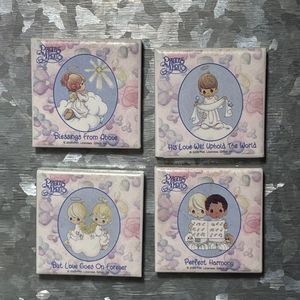Vintage 2000 Set of 4 Inspirational Precious Moments Ceramic Fridge Magnets 1.5"